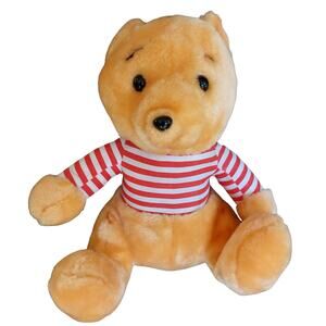 Vintage Teddy Bear Plush 10" Stuffed Animal Toy in Striped Long Sleeve Shirt